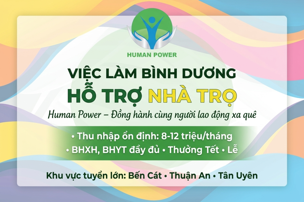 Việc làm Bình Dương có hỗ trợ nhà trọ