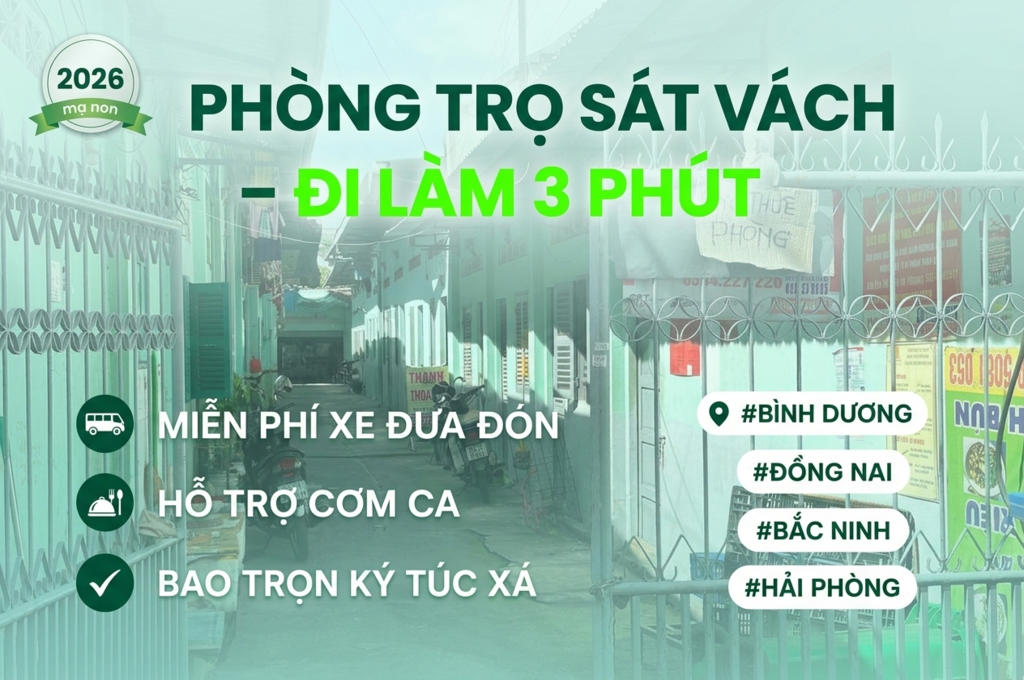 Việc làm gần khu công nghiệp có hỗ trợ nhà trọ